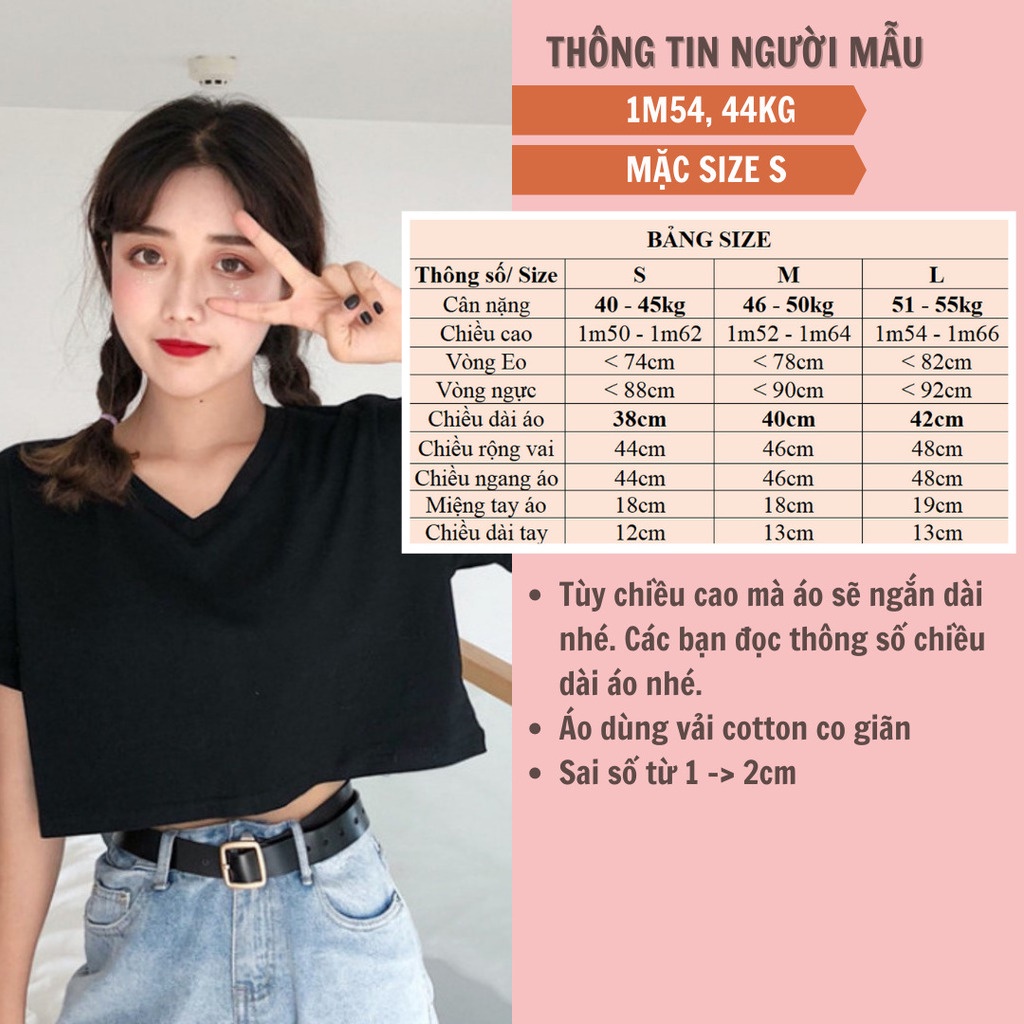 Áo croptop nữ cổ tim chữ v tay ngắn kiểu form rộng vừa nhiều màu đen trắng vàng, Áo phông thun nữ crt Geleva GE54