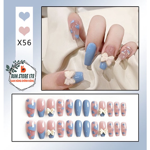 Set 24 móng tay giả trang trí nghệ thuật kèm keo dán phù hợp với mọi kích thước tay, Bộ móng tay giả 24 móng cực đẹp