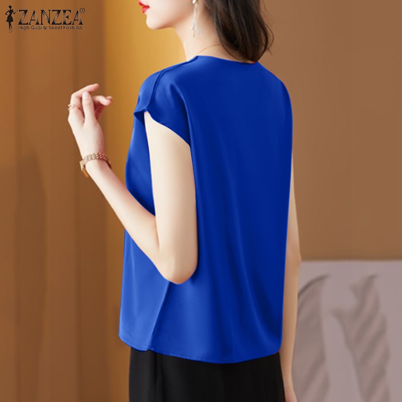 Áo satin Zanzea ngắn tay cổ chữ V thời trang dành cho nữ