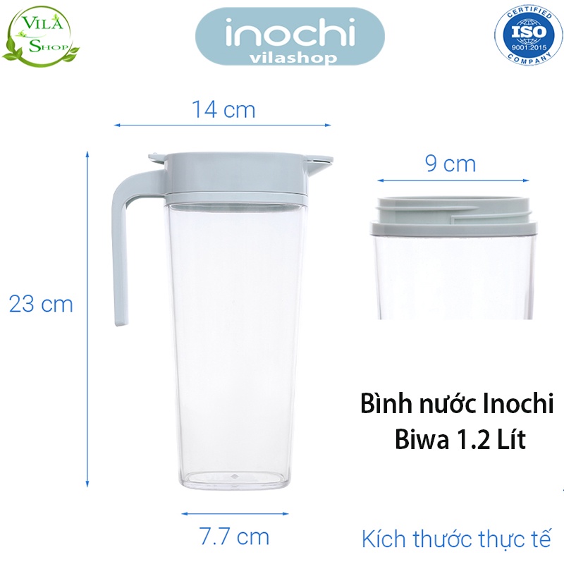 Bình Đựng Nước, Bình Nước Chịu Nhiệt Biwa 1.2 Lít Inochi, Chất Liệu Nhựa San, PP Nguyên Sinh An Toàn Không Mùi