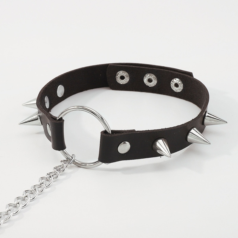 Vòng Choker Da Màu Tối Phối Đinh Tán Phong Cách Punk Gothic