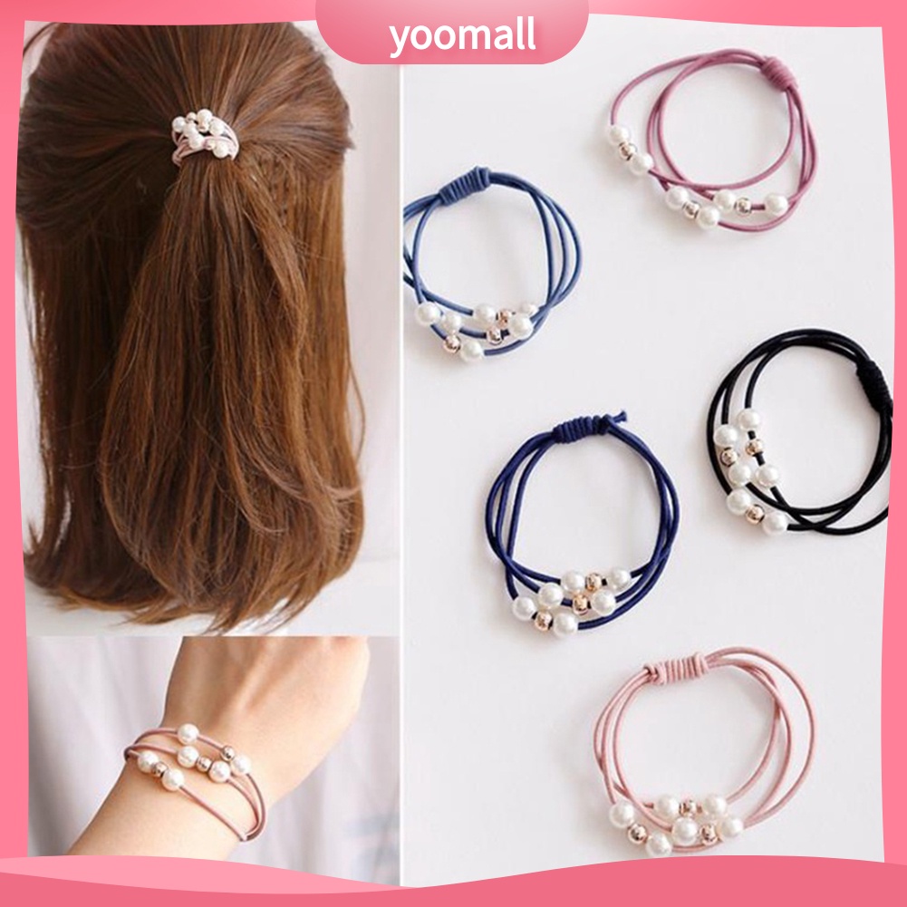Dây buộc tóc xỏ ngọc trai nhân tạo phong cách thời trang nữ tính