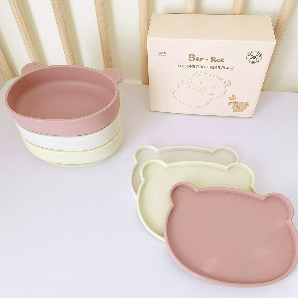 Đĩa gấu có nắp Bar-rot, đĩa gấu Silicone chịu nhiệt, có đế hít bám sàn-Doowa