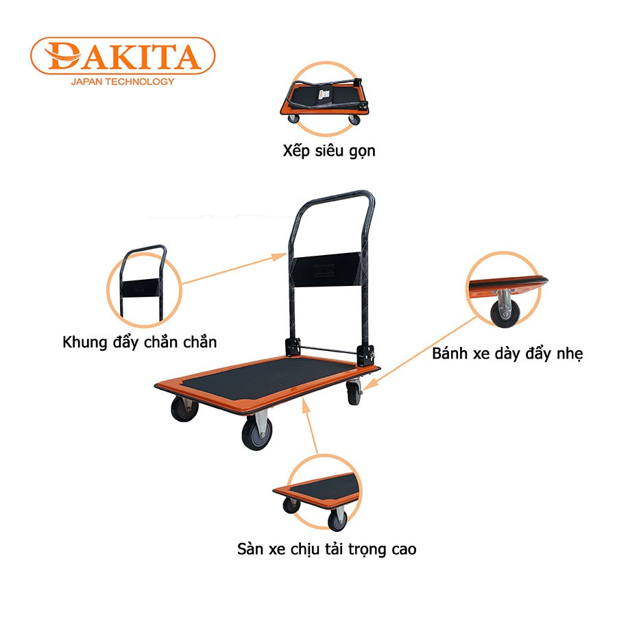 [HÀNG CÓ SẴN] Xe Đẩy Hàng 4 Bánh DAKITA DKX4150 [Tải 150Kg Dày 1.2ly] 🎇🎇🎇 Gấp gọn - Siêu dày