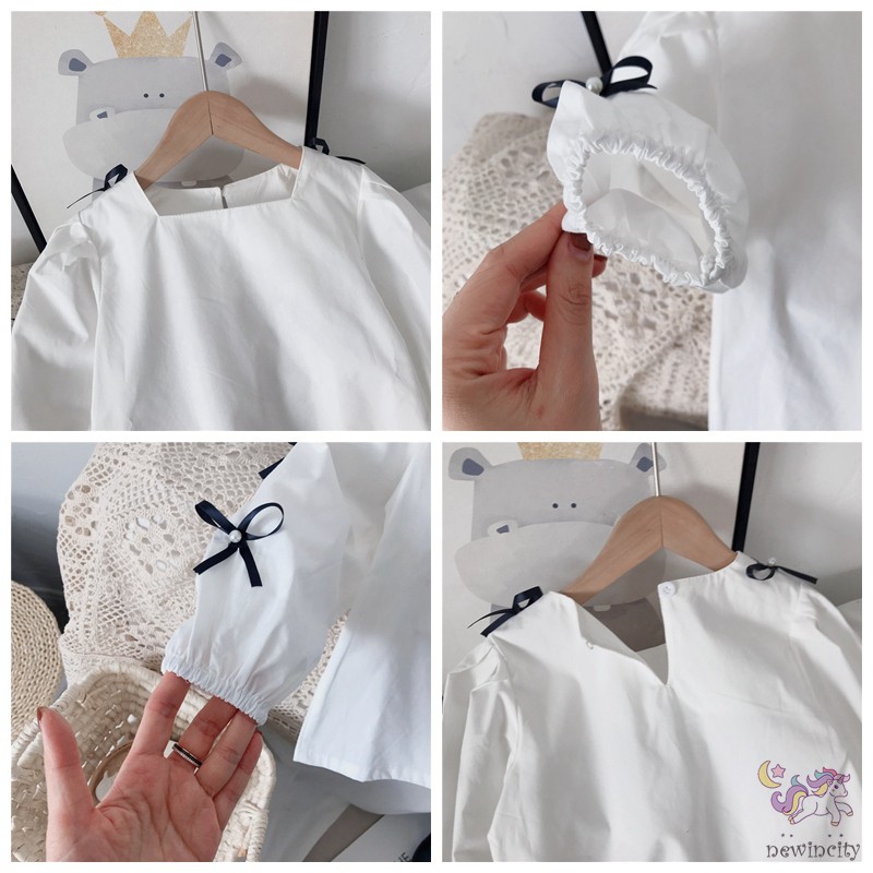 Áo Kiểu Tay Phồng Thắt Nơ Xinh Xắn Phong Cách Hàn Quốc Cho Bé Gái