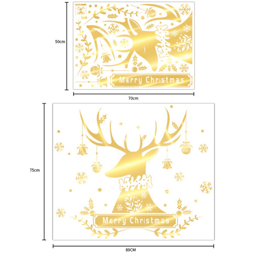 Decal dán tường Noel - Đầu Tuần Lộc kèm chữ cao cấp ánh vàng