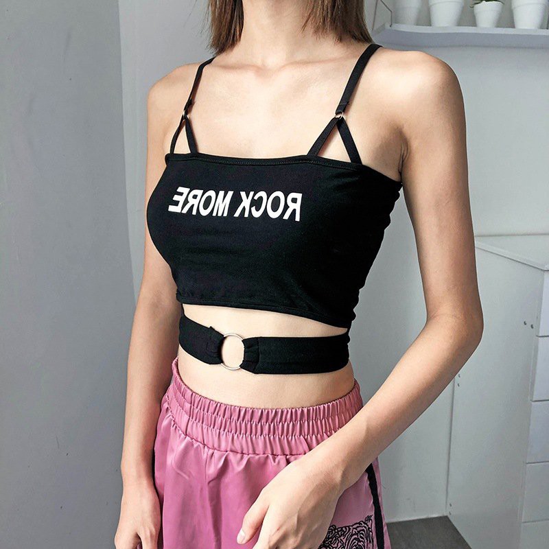 Áo Croptop sát nách hoạ tiết chữ thiết kế tôn dáng cho phái nữ