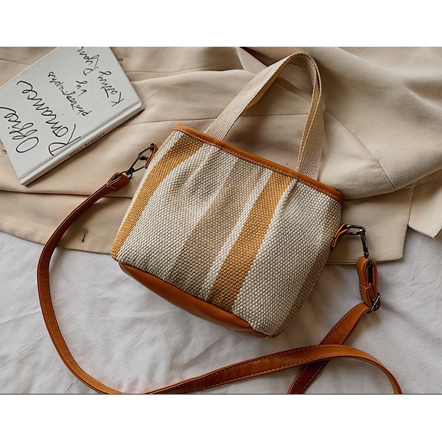 Túi xách vải sọc thời trang xinh xắn_Ảnh Thật