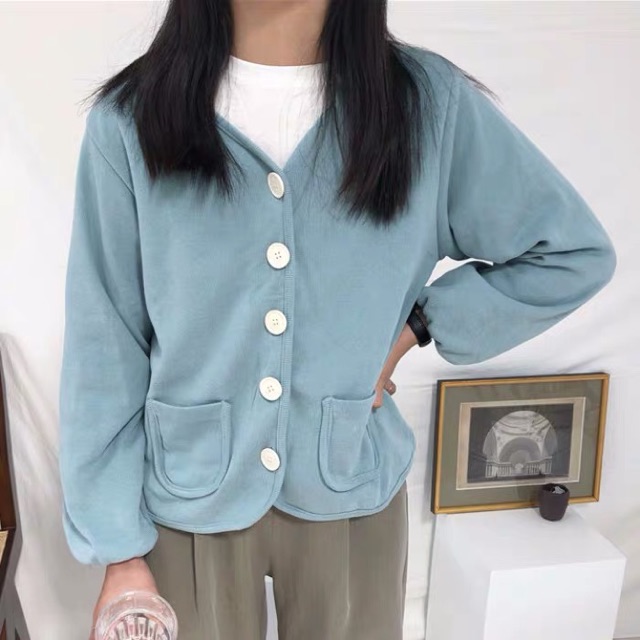 Áo cardigan nỉ thun cúc tròn Ulzzang style  Hàng Quảng Châu
