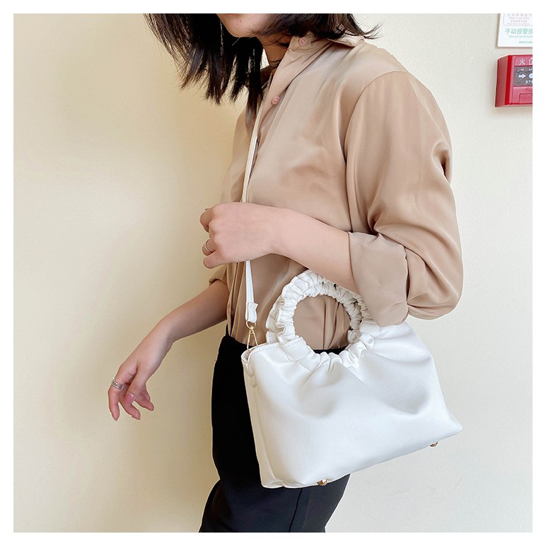 Túi xách nữ da xịn đen trắng Hàn Quốc retro phong cách ulzzang quai tròn cầm tay MINA