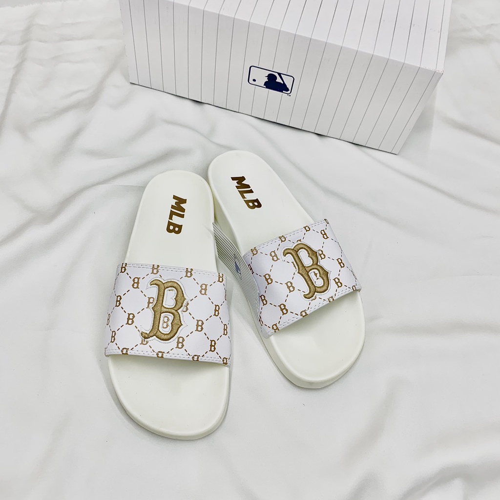 Dép Mlb NY Logo Thêu màu Vàng quai ngang Nam Nữ