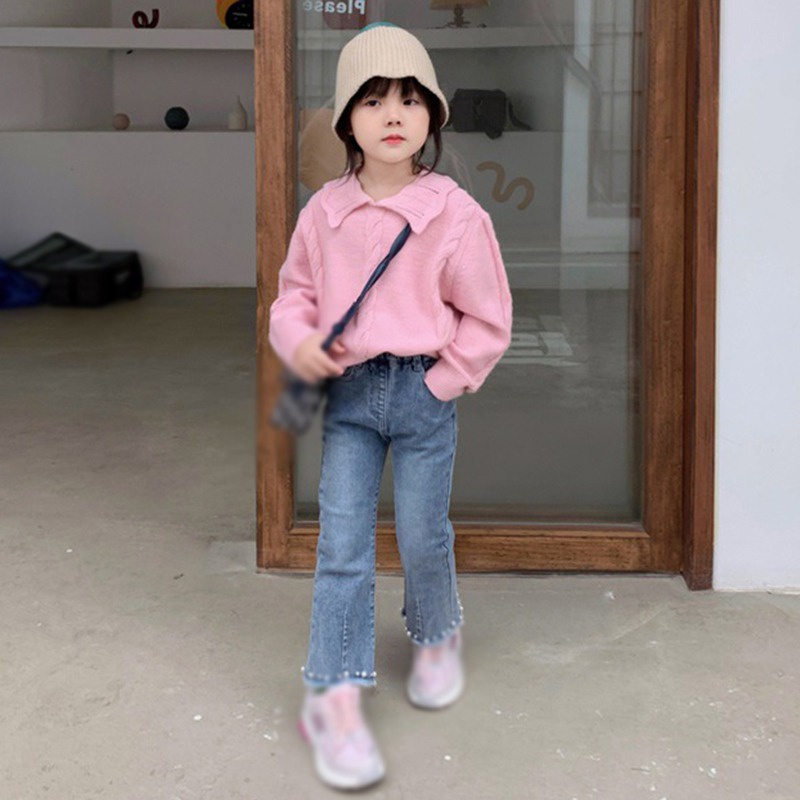 Quần Jeans Dài Ống Loe Phong Cách Phương Tây Dành Cho Bé Gái