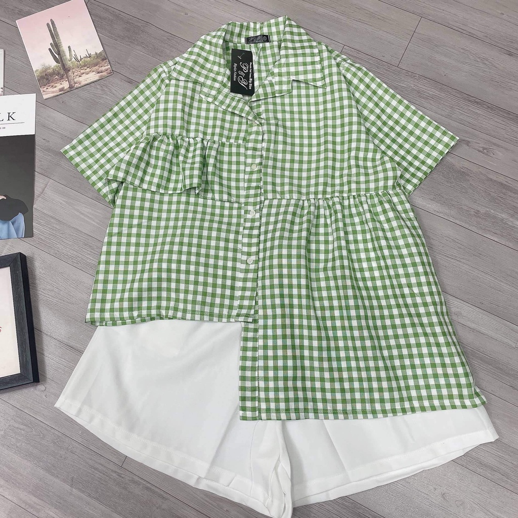 Set Bộ Áo Sơ Mi Kiểu Lệch Tà Quần Short Ống Rộng Lưng Cao Bigsize Chất Vải Cao Cấp Mềm Mịn Phom Rộng Tôn Dáng MÃ SET2