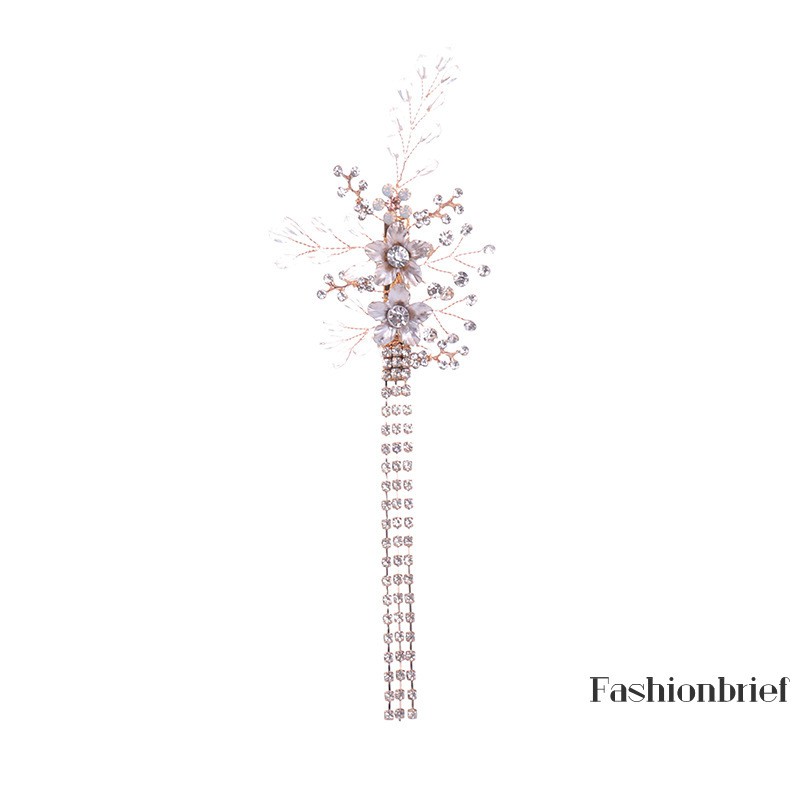 Trâm cài tóc tua rua đính đá pha lê phong cách Hàn Quốc cho cô dâu