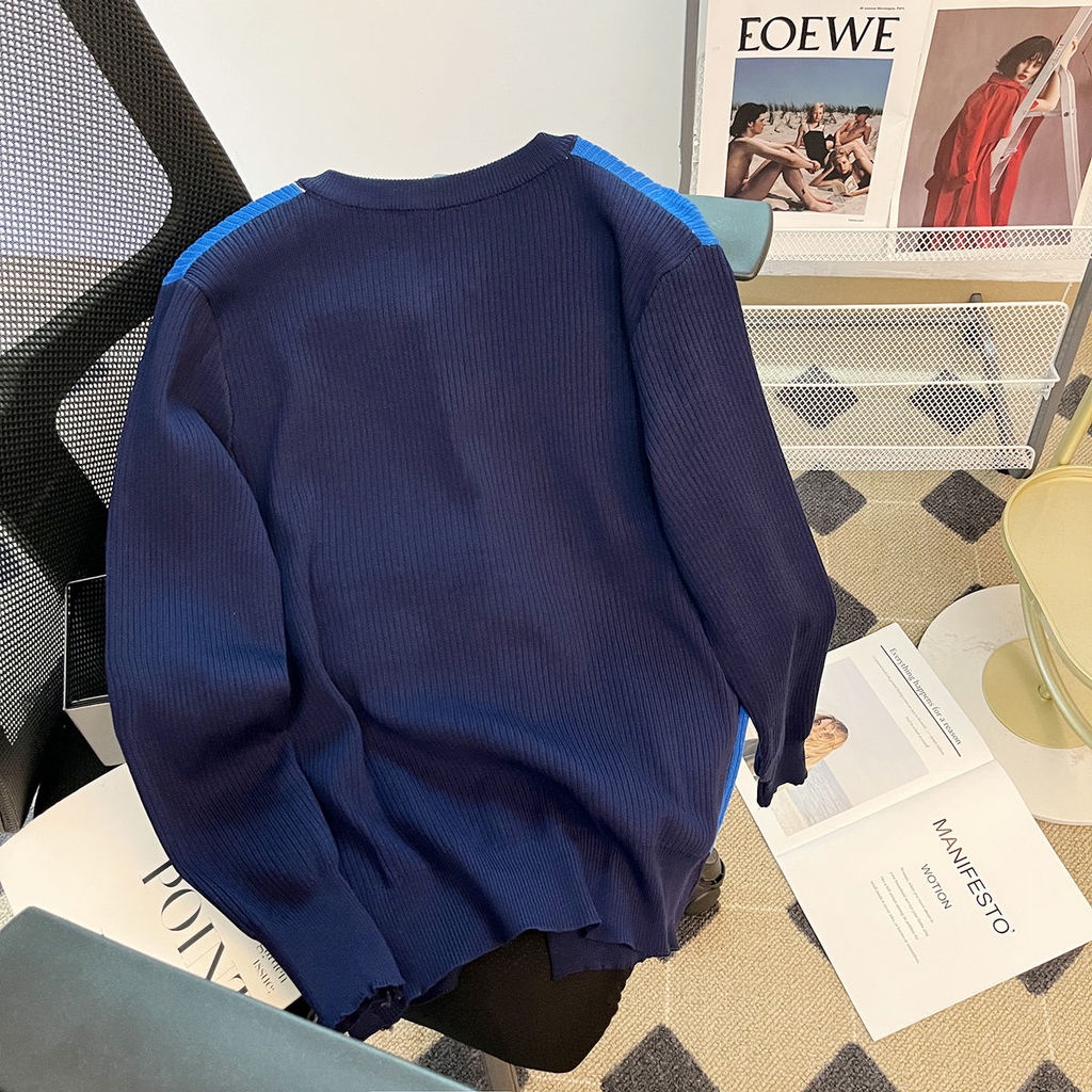 Áo Khoác Cardigan Dệt Kim Màu Sắc Tương Phản Thời Trang Cho Nữ