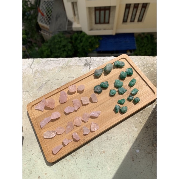 Tinh thể đá sưu tầm trang sức hồng & xanh lá thô đẹp - Raw Crystals Pakistan Mor ganite & Eme rald