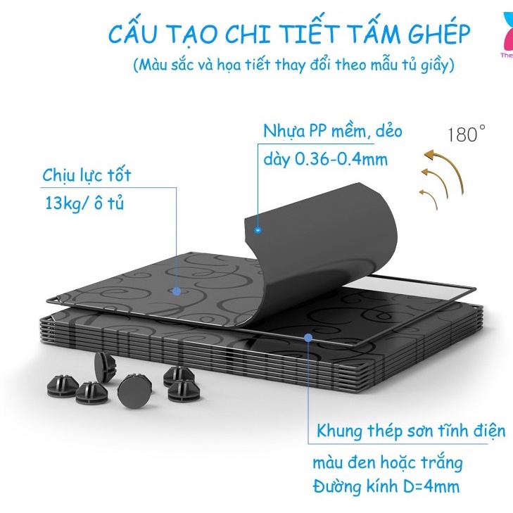 [Tủ giày 16-18-20 ngăn) Tủ nhựa giày dép lắp ghép đa năng màu đen cửa trong