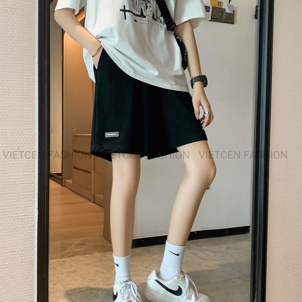 Quần đùi unisex LOGO short bazic cạp chun freesize 2 màu Đen Xám mềm mát thể thao ulzzang CUTEZOO