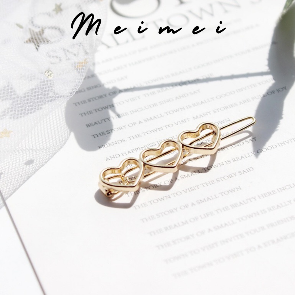 Kẹp tóc 3 trái tim gold xinh nhẹ nhàng Kẹp gài tóc Meimei CT0020