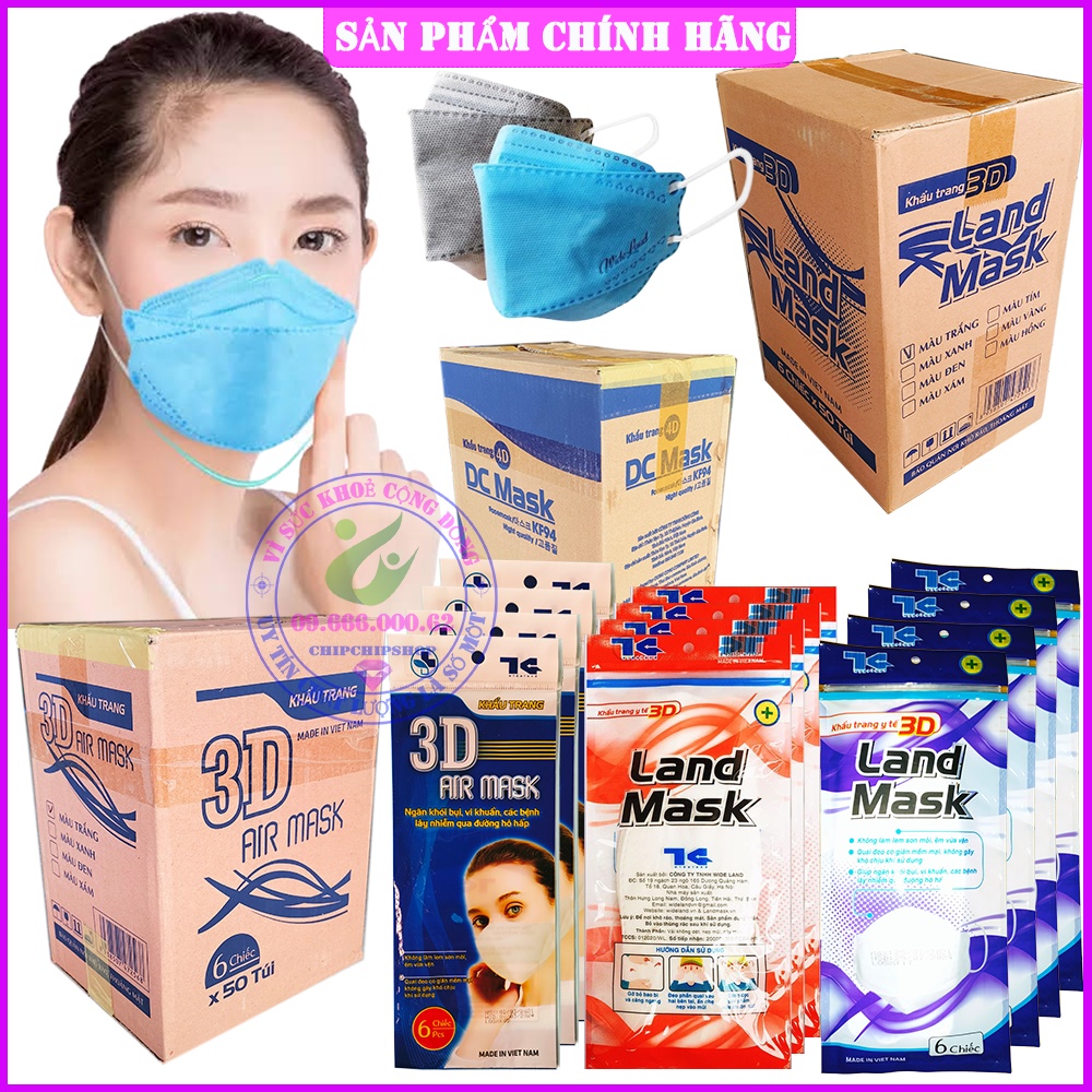 Sỉ 1 Thùng Khẩu Trang 4D Land Air Mask 300 Chiếc. 4 lớp kháng khuẩn cao cấp chống bụi mịn. DC XL TM  3D 5D 6D N95 KF94.