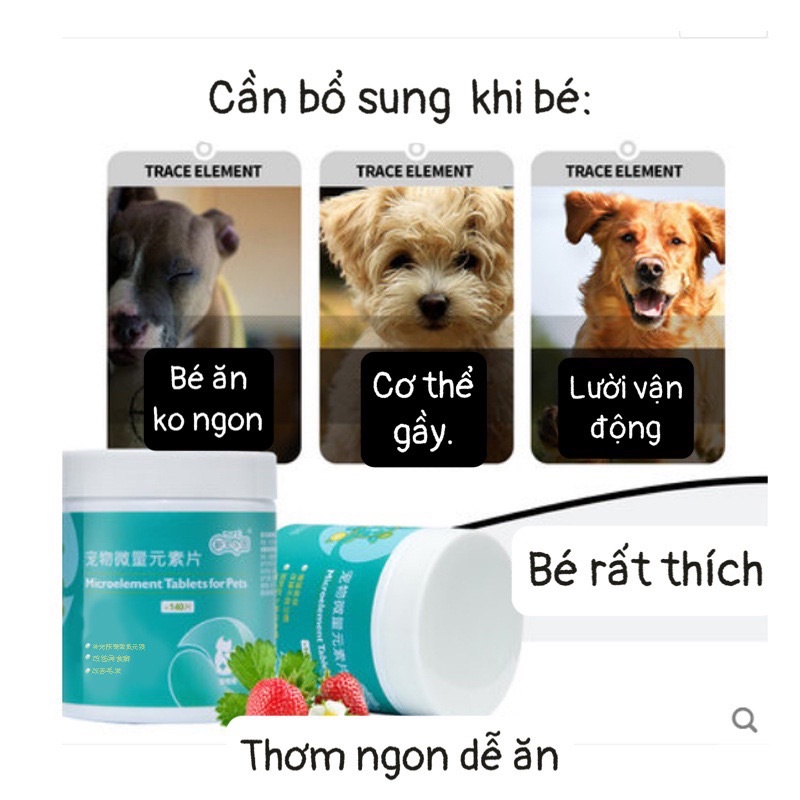 Vitamin cho chó mèo CHZK bổ xung nguyên tố vi lượng cần thiết cho thú cưng dạng hạt kẹo thơm dâu tây - hộp 140 viên