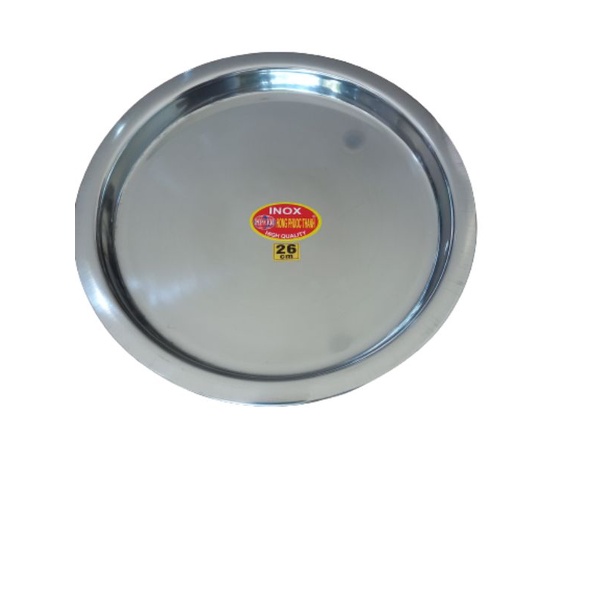 Khay tròn inox, đĩa tròn inox cao cấp 26cm dùng lót bếp cồn, làm khay nướng bánh, đựng thực phẩm an toàn dễ chùi rửa