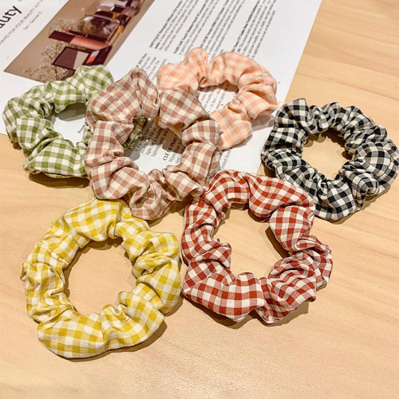 Dây Buộc Tóc Họa Tiết Ca Rô Phong Cách Vintage Hàn Quốc Cho Nữ