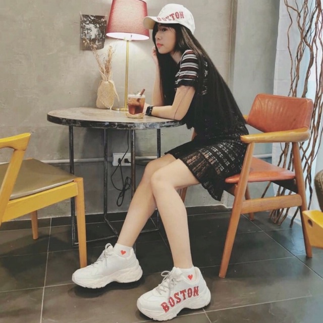 Giày Sneaker Unisex MLB Big Ball Chunky Boston màu trắng đỏ  | PiuPiu Authentic