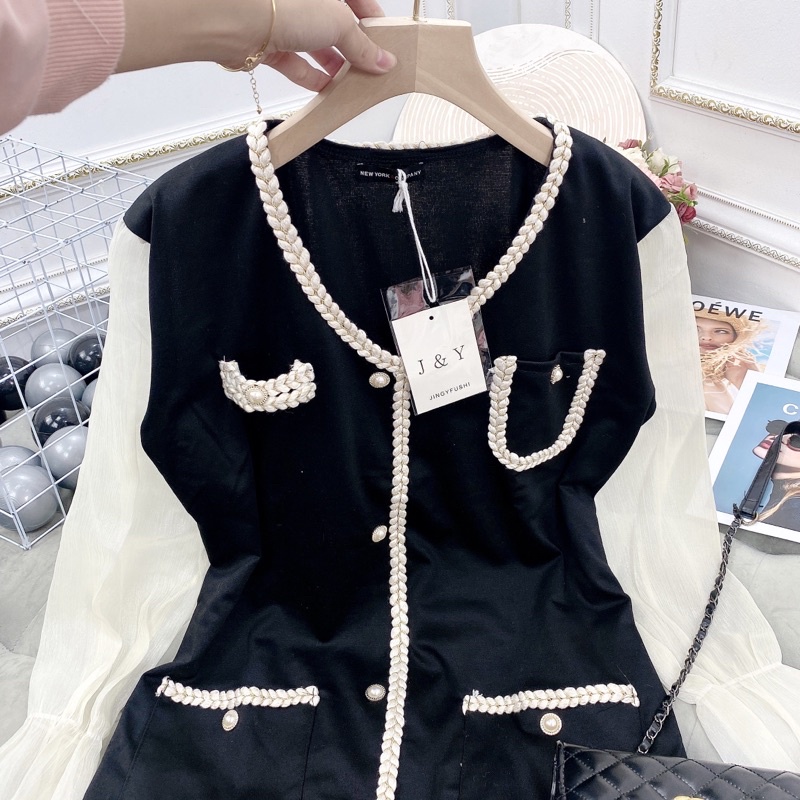 Đầm suông phối viền