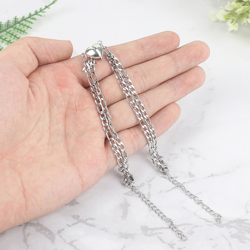 Set 2 Vòng Tay Thép Titan Mặt Khóa Trái Tim Có Nam Châm Thời Trang Cho Cặp Đôi HSU