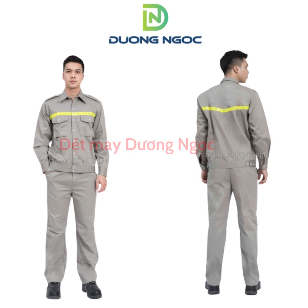 Đồ Bảo Hộ Lao Động Quần Áo Công Nhân, Đồng Phục BHLĐ Nam Màu Ghi Xám Phản Quang Vải Kaki Nhuộm Hoạt Tính Đủ Size DN03