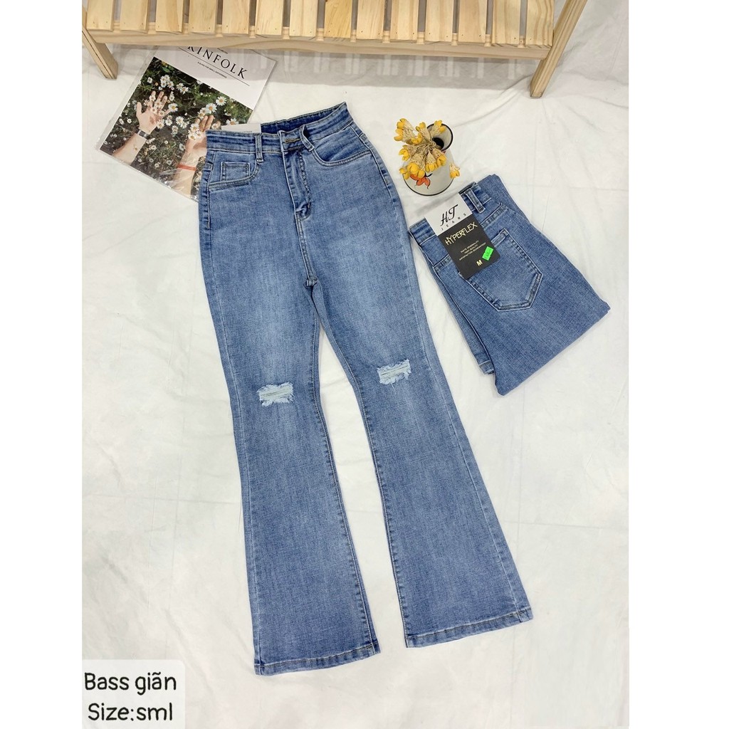Quần jean ống loe rách gối lưng cao QJ0628