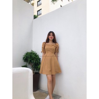 Đầm tay rút cổ xếp ly