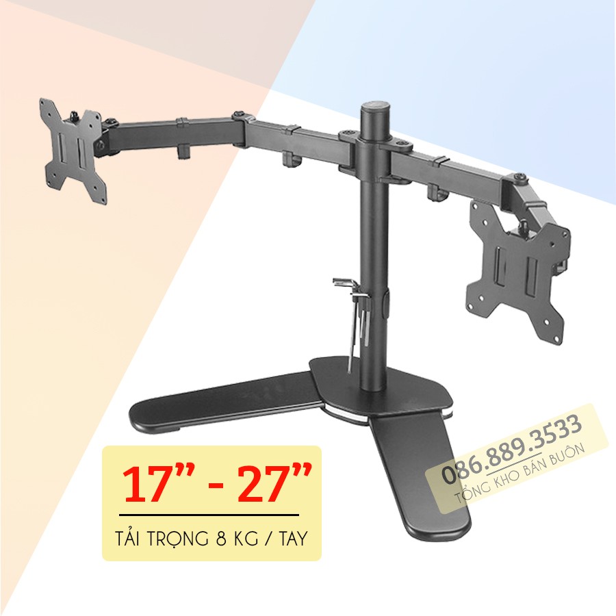 #M042 / Giá Treo Hai Màn Hình Máy Tính Đặt Bàn ErgoTek E42 - Tay Đỡ 2 Màn Hình Để Bàn 17 - 27 Inch - Xoay 360 Độ