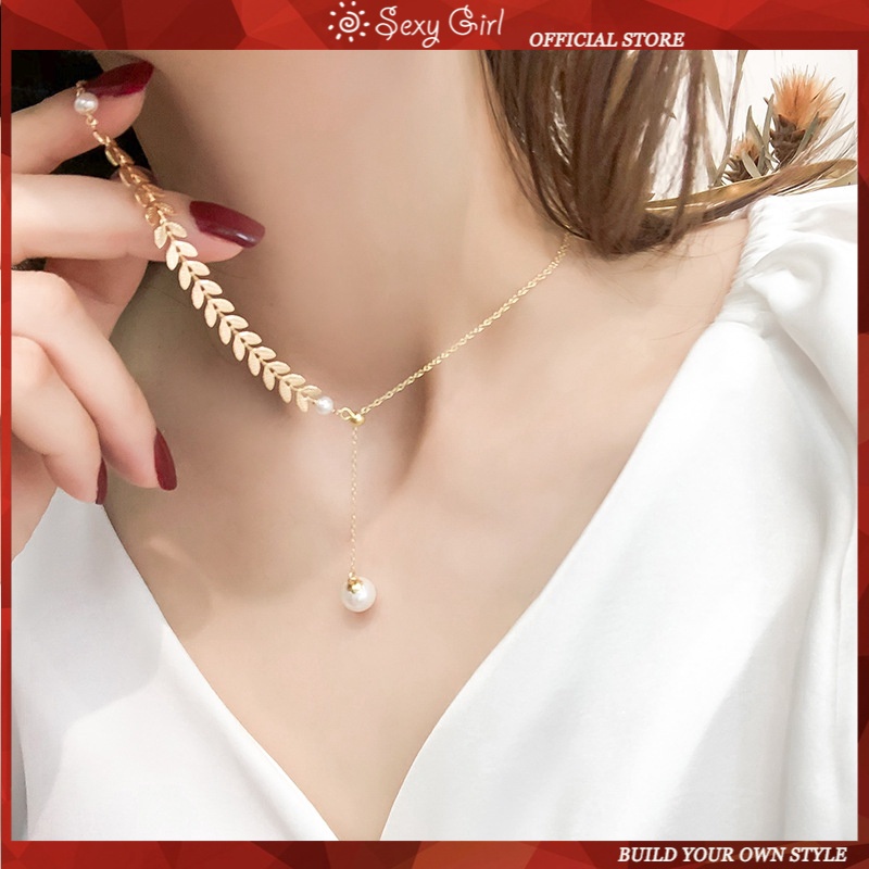 Vòng Cổ Choker Hai Lớp Mỏng Màu Vàng Đính Ngọc Trai Thời Trang Quyến Rũ Cho Nữ