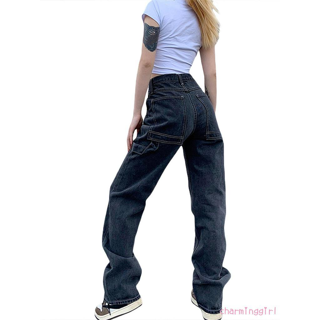 Quần Jeans Dài Lưng Cao Phối Màu Thời Trang Cho Nữ