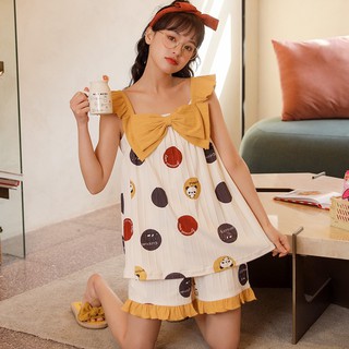 [HÀNG QUẢNG CHÂU] Đồ bộ nữ hai dây bộ mặc nhà dễ thương chất liệu thun cotton mềm mại