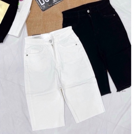 Quần Jean Nữ AIORI Ngó Lửng Cạp Cao Trơn Trắng Đen Vải Co Giãn Tốt Jeans Cotton Mềm Mịn, Thời Trang Hàn Quốc