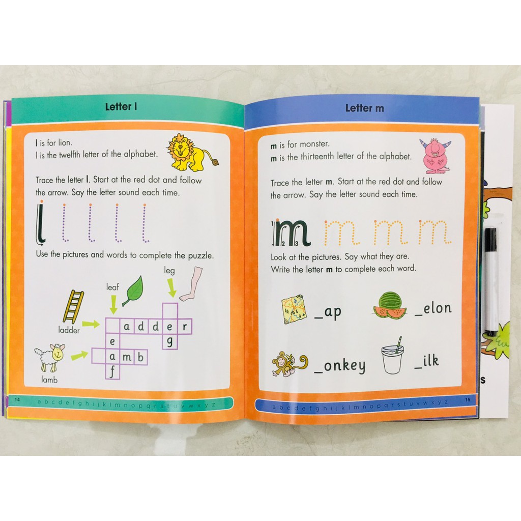 Sách Gold Stars Wipe Clean : 4 chủ đề( Mahts - Phonics - Reading - Alphabet ) - Á Châu Book - usborne -