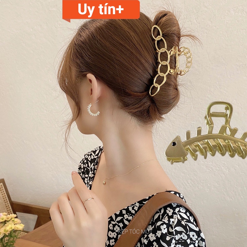 [2 mẫu] kẹp tóc kim loại hình xương cá khóa nhẫn mạ vàng sang kiểu hàn quốc KT47-31