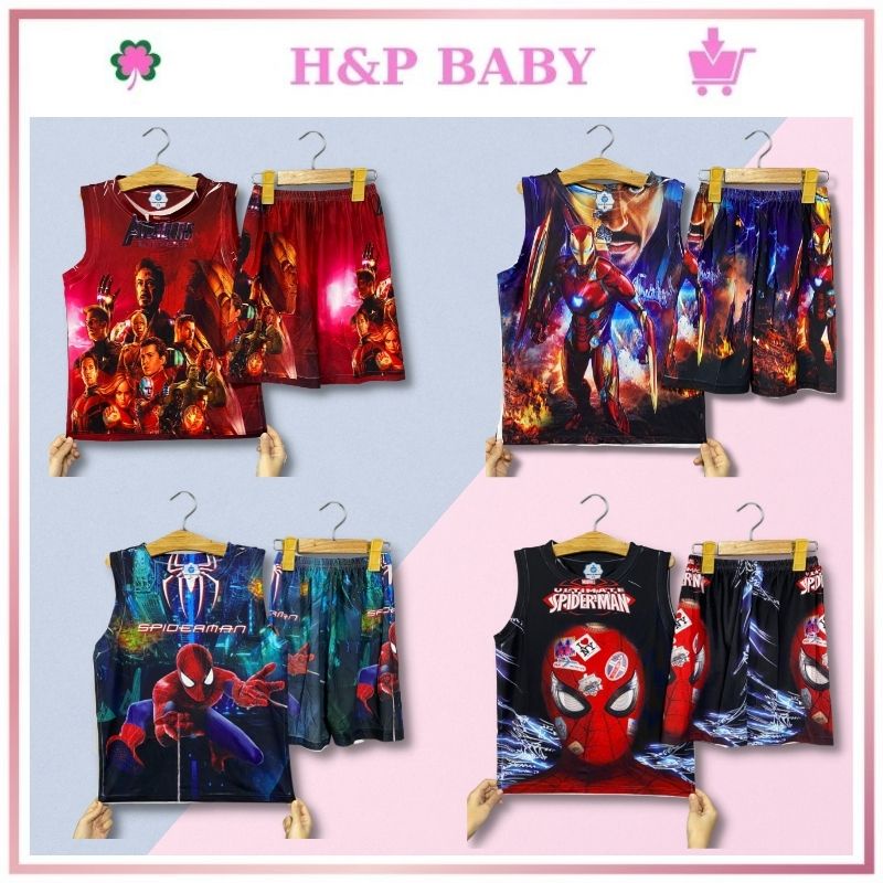 Đồ Bộ Siêu Nhân Cho Bé 30-50kg Size Đại Thun lạnh 3D Hình Nhện Người Sắt Phong Cách Anh Hùng Cực Ngầu, HP01SD, HPKids