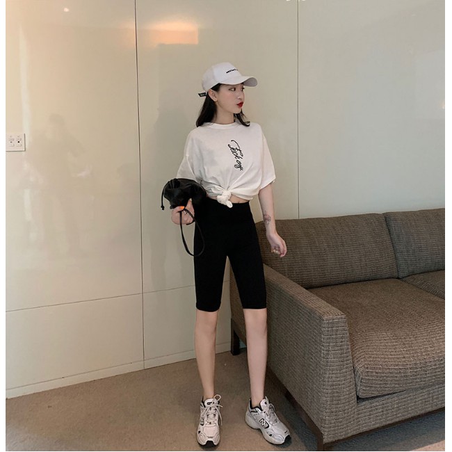 Quần legging lửng LAMODE vải thun cao cấp biker nữ đùi ngố đồ mặc nhà dáng ôm bó lưng thun tập gym yoga bigsize | BigBuy360 - bigbuy360.vn