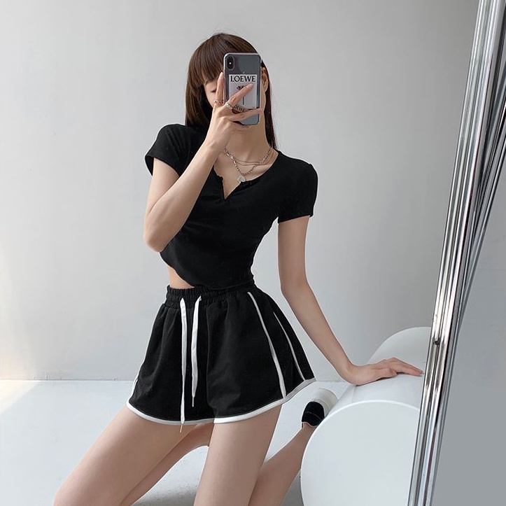 Quần short thể thao SUXI lưng cao dáng rộng đơn giản thời trang mùa hè cho nữ