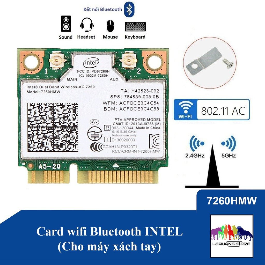 Card wifi Bluetooth Intel 7260 7265 8260 8265 9260 9560 AX200 AX201 1535 1550 1650 DW1560 cho laptop và mainboard hỗ trợ