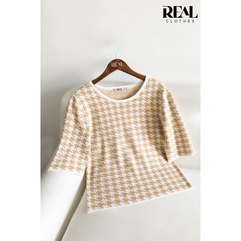 Áo dệt kim zigzag nâu_REAL