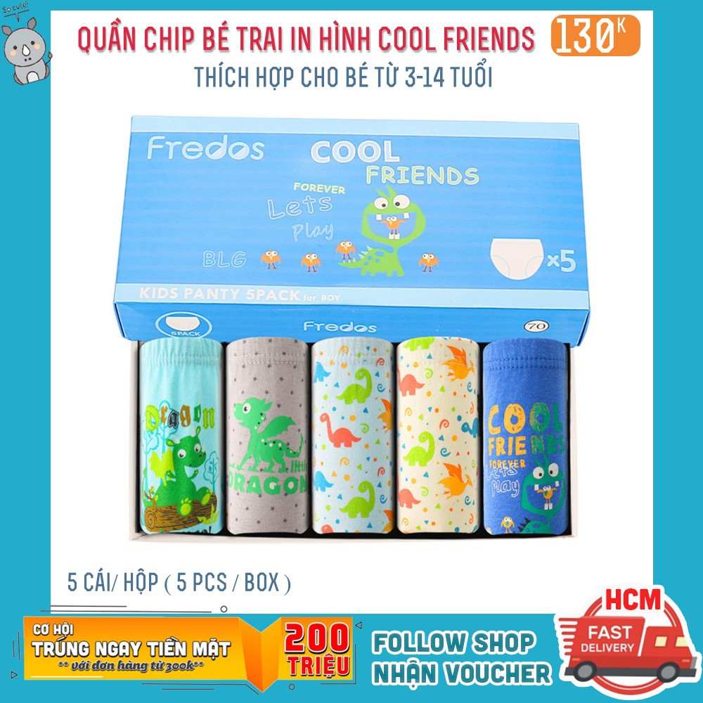 Combo 5 Quần chip cho bé trai in hình khủng long Dinosaur chất liệu cotton phong cách Hàn Quốc