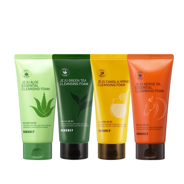 GANGBLY Jeju Green Tea, Horse Oil, Canola Honey, Aloe Cleansing Foam (180ml * 2ea)