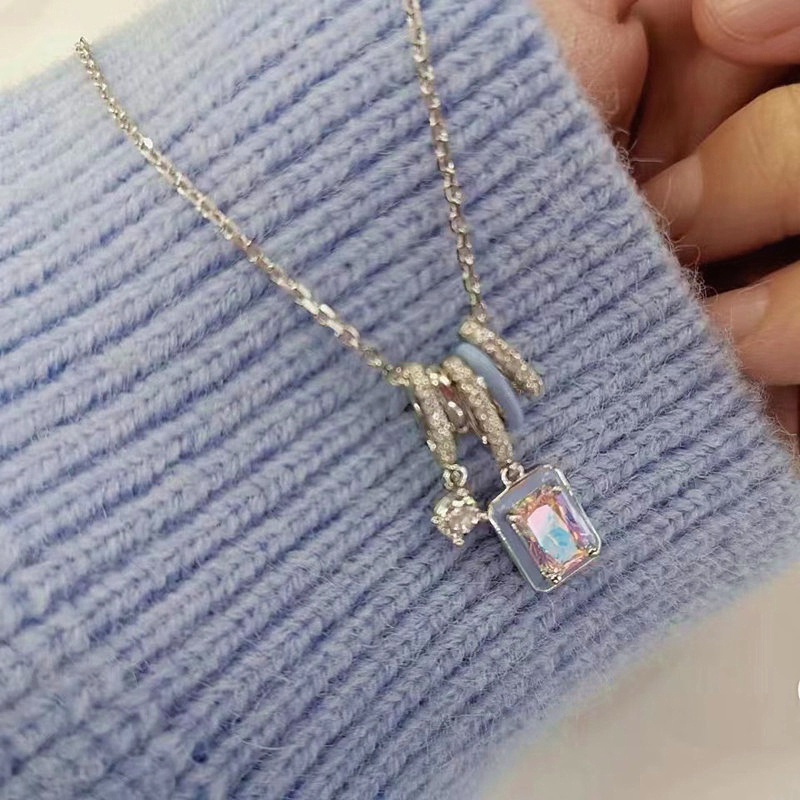 Vòng cổ Hình Khối Màu Bột Xanh Dương Phong Cách Harajuku Dễ Phối Đồ Thời Trang Mùa Hè