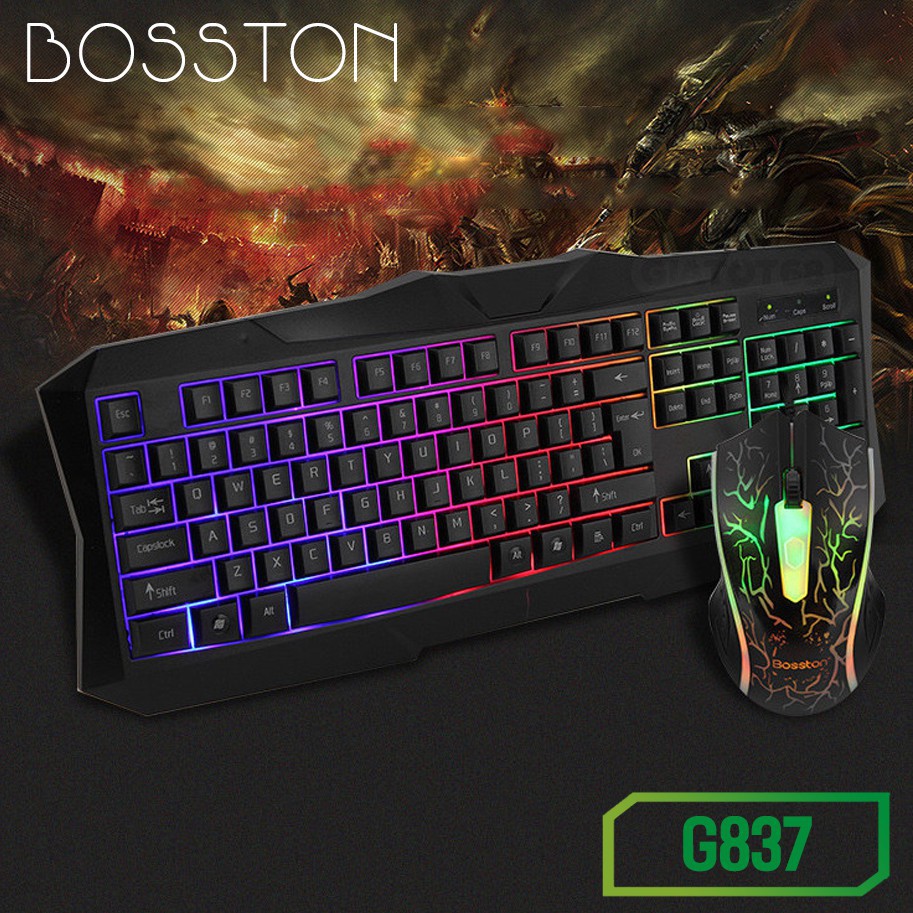 Phím máy tính Giả Cơ Bosston 837 led 7 màu - TẶNG KÈM CHUỘT GAMING SIÊU ĐỈNH - Máy Tính TT