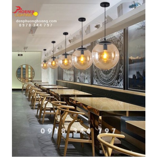 Đèn thả cầu thủy tinh nắp vàng sang trọng - Đèn Phượng Hoàng